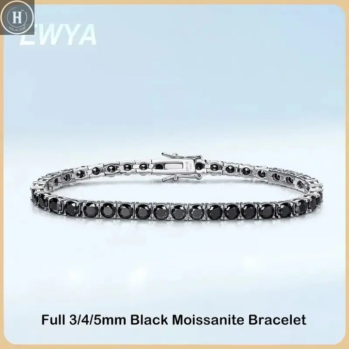 EWYA GRA Certified Real 3/4/5/6.5MM Full Black Moissanite Tennis Bracelet for Women Men S925 Silver Link Bracelets Fine Jewelry HALALZEN