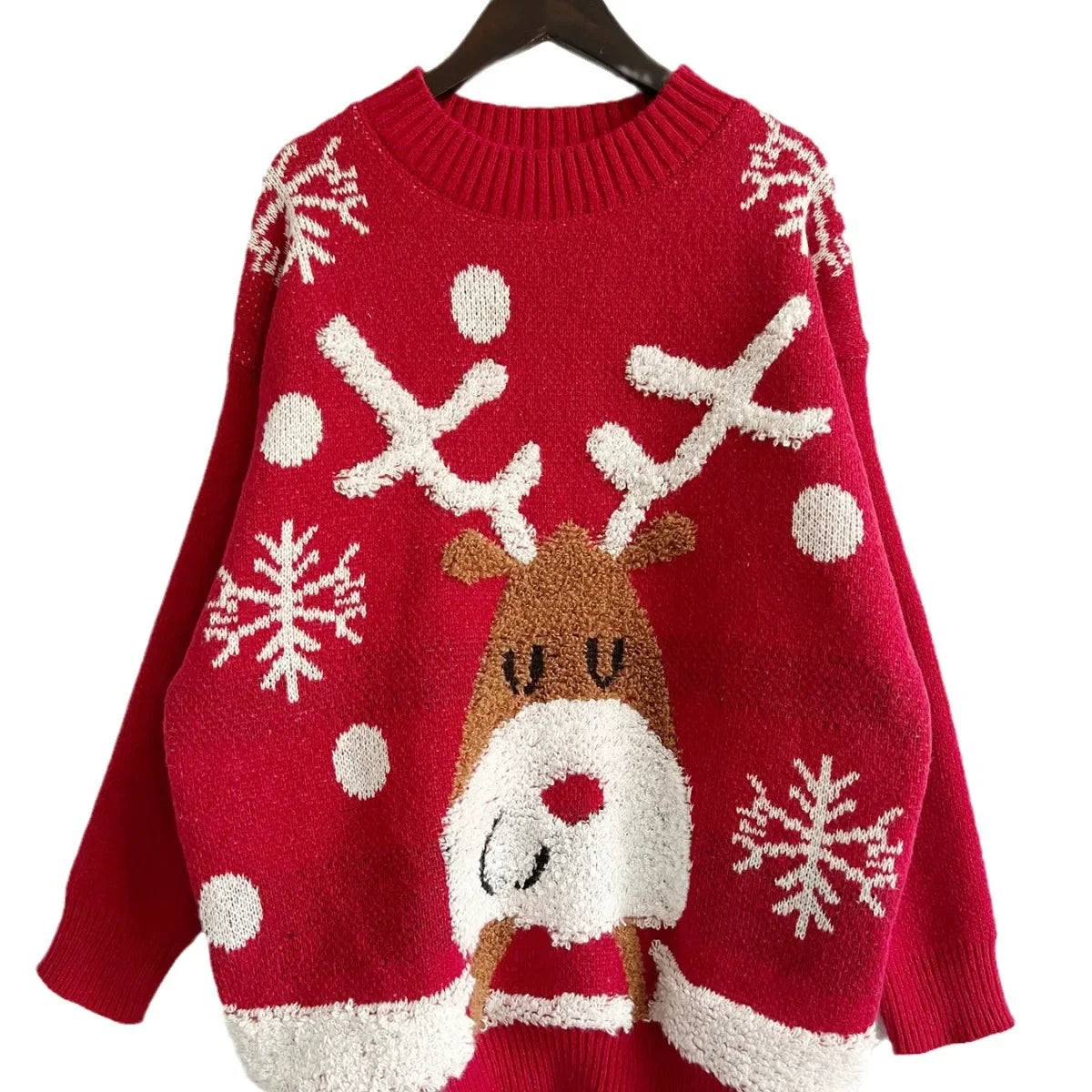 Sweater Women New Year Christmas Sweater Jumper O-Neck Fashion Casual Tops Thickened Raglan Sleeve Elk Christmas Tree Pullover