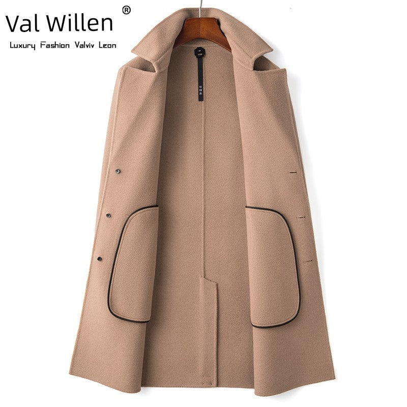 Val Weilun K-style Casual Easiest for Match Mid Length Long Length Trench Coat over the Knee British Style Woolen Coat Business Coat Tide