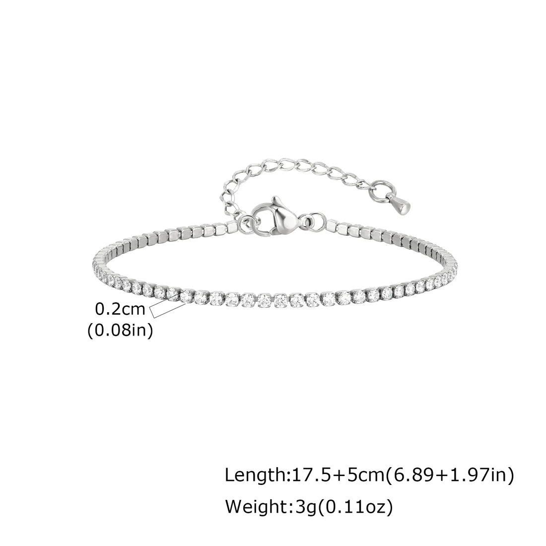 2/3/4/5MM Luxury Zircon Tennis Chain Bracelet for Women, Stainless Steel Bracelet Zircon Chain Bracelets, Dainty Jewelry Gift