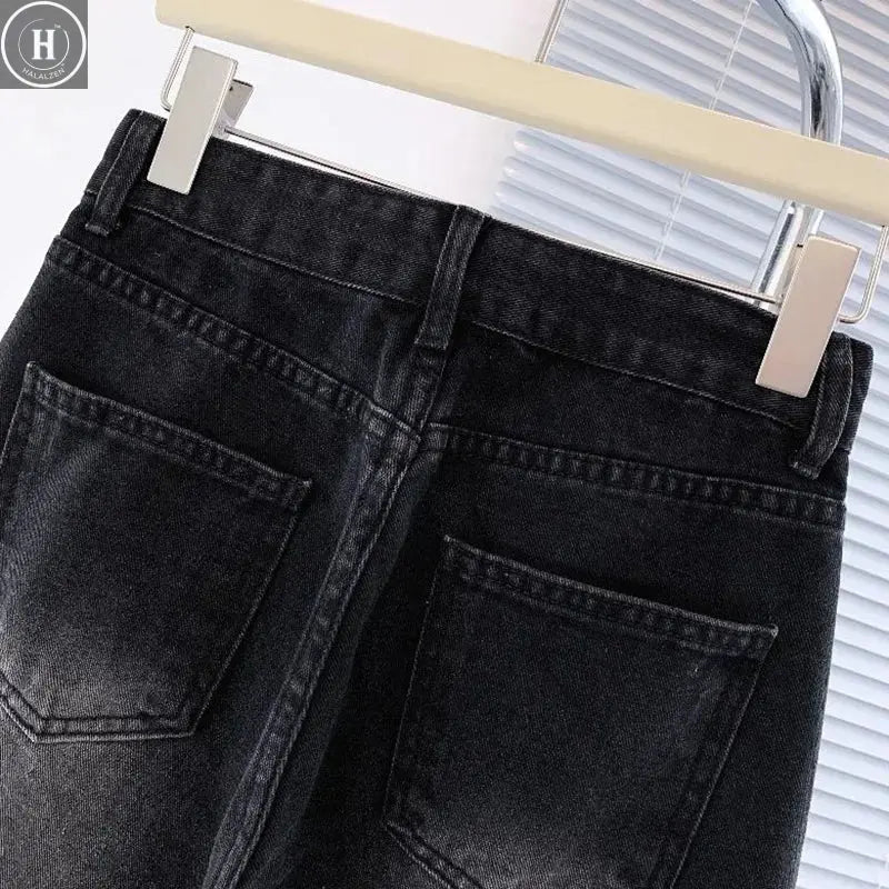 Winter Women Classic Snow Warm High Waist Jeans Girls Fleece Thermal Denim Pants Lady Baggy Straight Leg Plush Trousers Halalzen UK