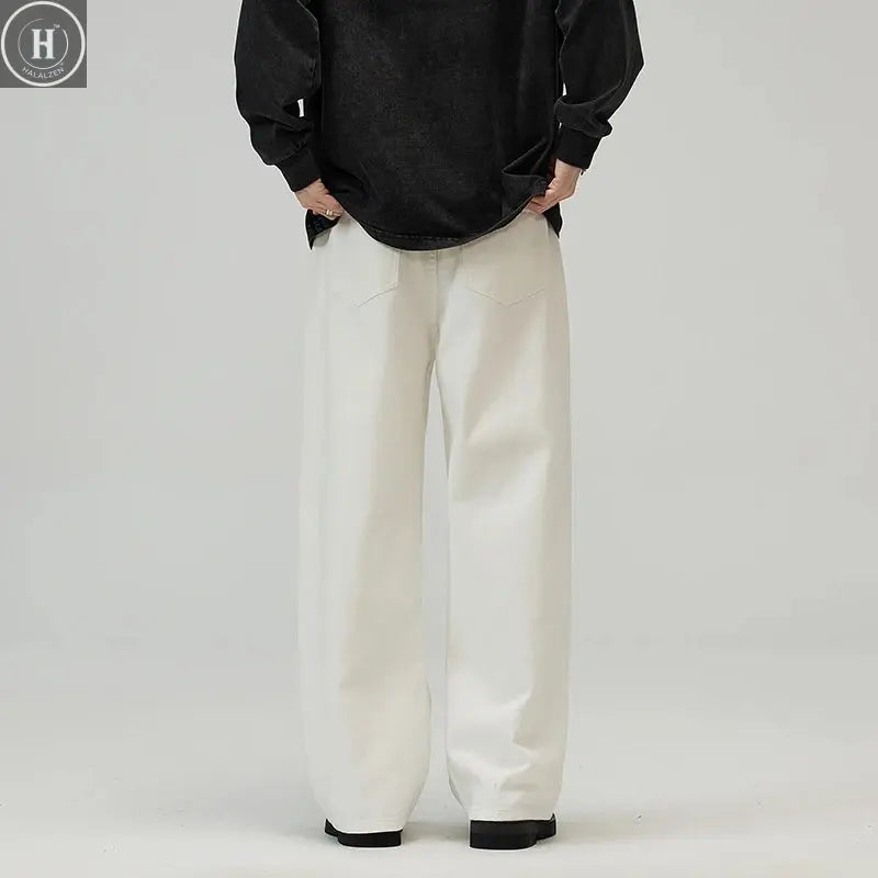 Baggy Wide-leg Jeans 100% Cotton Comfortable Breathable Autumn Casual Denim Pants Loose Straight Trousers Fashion Streetwear Halalzen UK