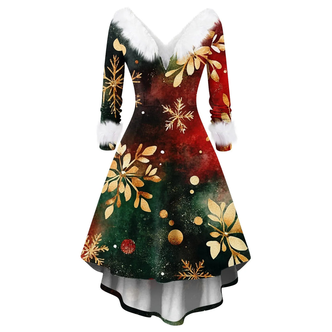 Women Winter Furry Plush Party Dress Female Long Sleeve Irregular A -line Dress