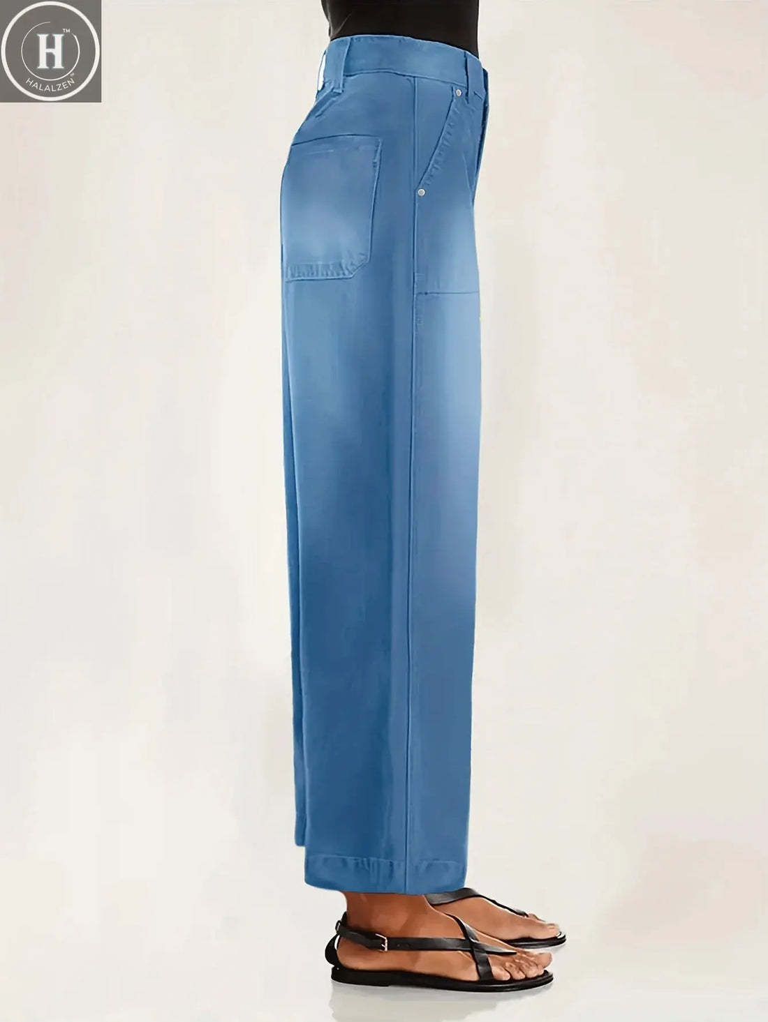 Women's wide leg jeans, mid waist casual straight leg business work pants Halalzen UK