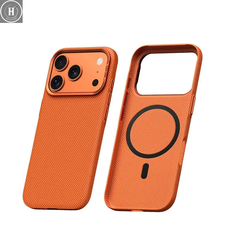 Luxury Plaid Texture Metal Lens Frame Magsafe Case For iPhone 17Pro 16Pro 17 17Pro Max Ultrathin Matte Shockproof Hard PC Cover Halalzen UK