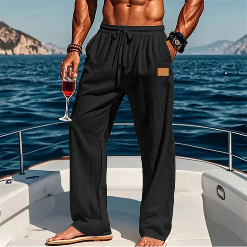 Men s Comfortable Elastic Waist Drawstring Pants with Loose Fit and Breathable Fabric Perfect for Casual Wear on the Beach or Halalzen UK