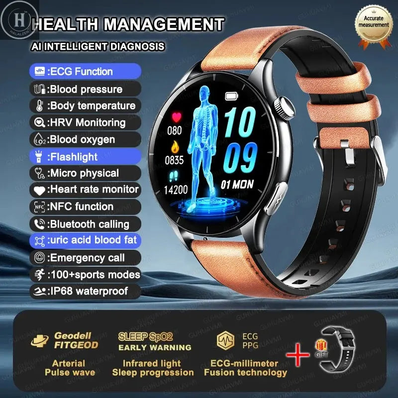 For XIAOMI 2025 New ECG+PPG Smartwatch Precise Uric Acid Blood Lipids Pressure Body Analysis Smart Watch Men BT Call NFC Watches HALALZEN