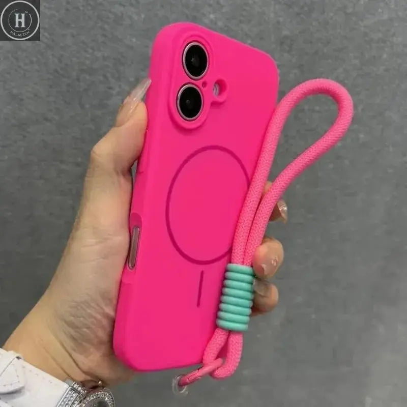 Luxury Candy Liquid Silicone Magsafe Case for iPhone 17 16 15 14 13 12 Pro Max Soft Shockproof Magnetic Lanyard Strap Cover Halalzen UK