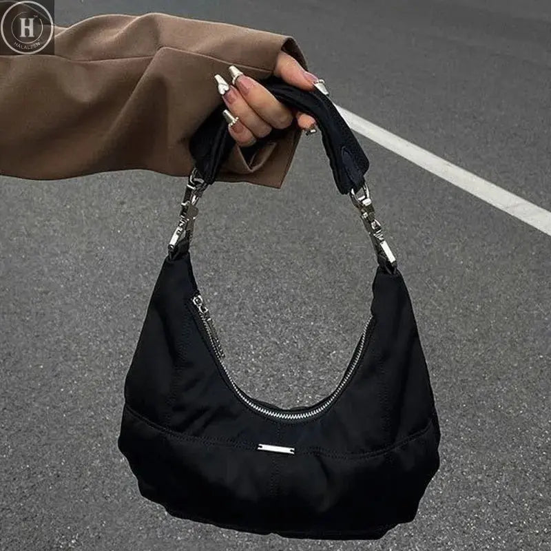 Women Retro Underarm Bag Armpit Small Shoulder Bag Soft Hobos Y2k Female Black Purse Fashion Girls Crescent Handbag 2025 New HALALZEN