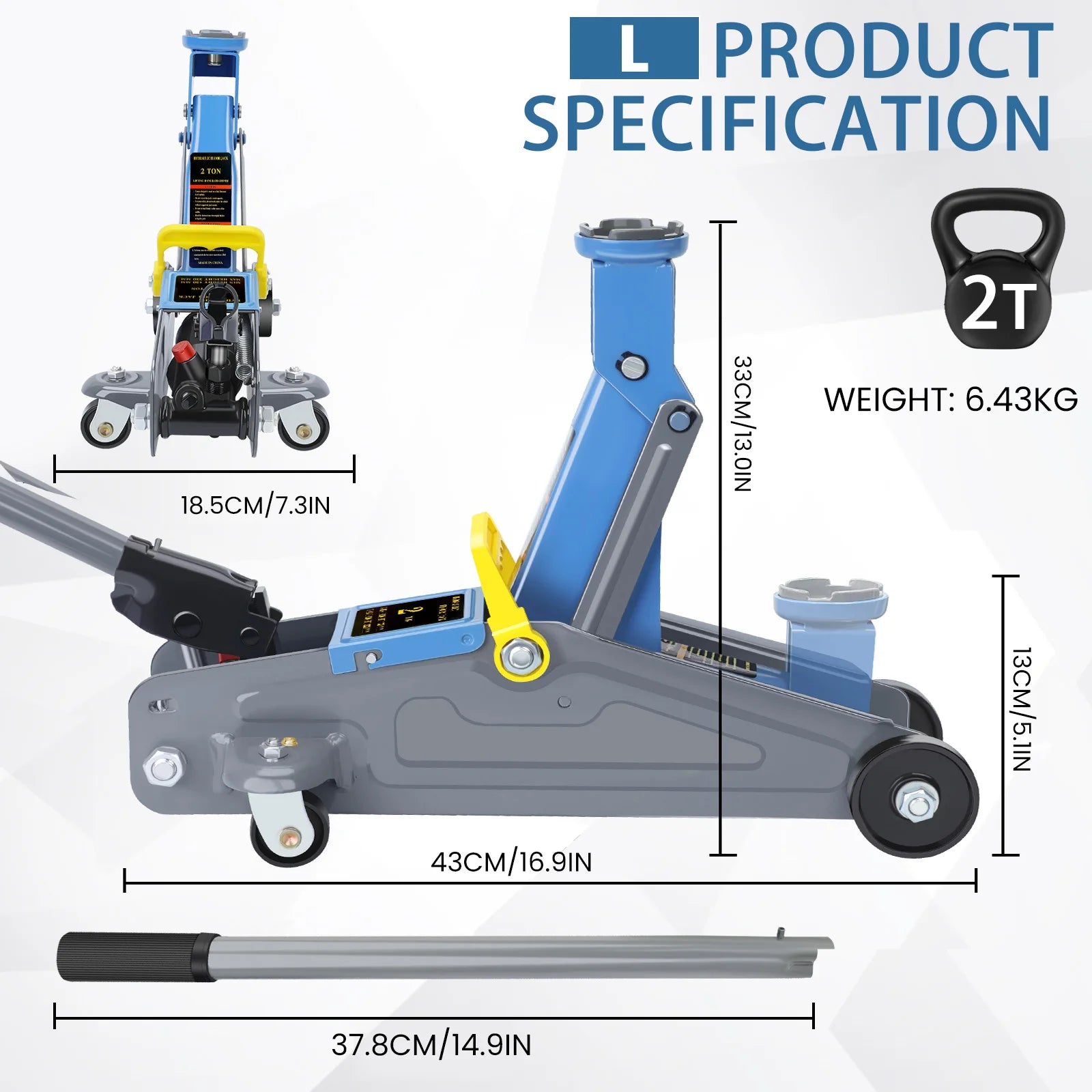 AIRAJ 2-3 Ton Jack Made of Durable Aluminium Steel with Wheels for Secure Lifting Hydraulic Jack with A Range of 5.31" to 18.11"