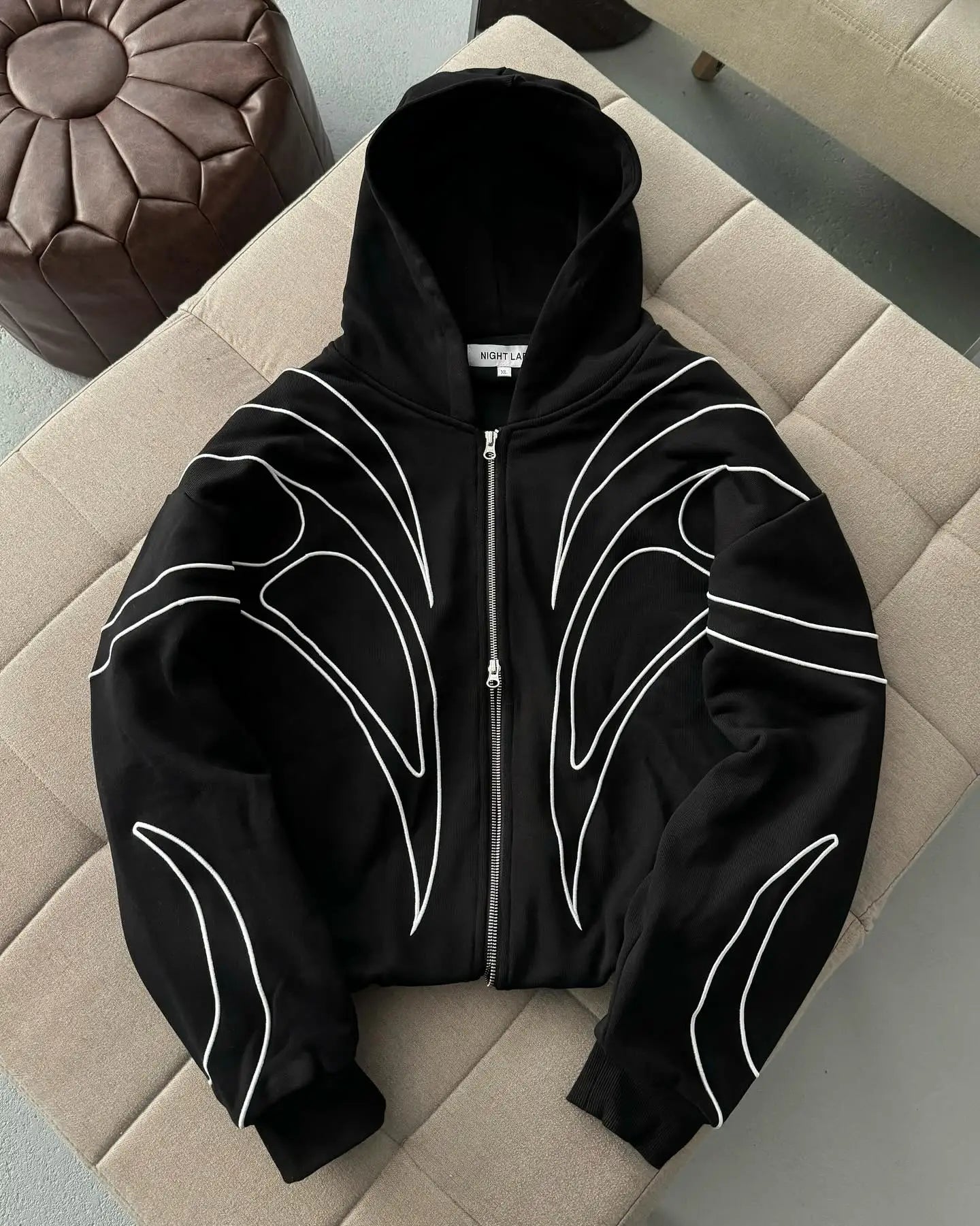 Hip-hop Fashion Striped Letter Embroidered Warm Down Jacket Men Street Fashion Brand Casual Loose Reversible Zipper Hoodie