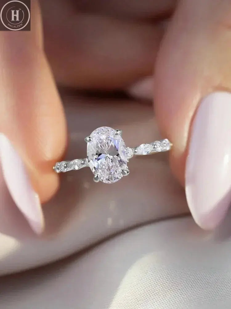 925 Sterling Silver Elliptical Horse Eye Fashionable Zircon Ring For Women Engagement Wedding Luxury High Quality Fine Jewelry HALALZEN