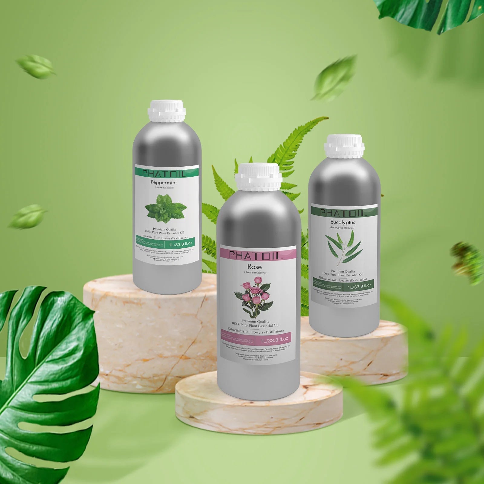 PHATOIL 1000ML Natural Plant Essential Oils for Humidifier Diffuser Peppermint Sandalwood Bergamot Aromatherapy Essential Oil HALALZEN