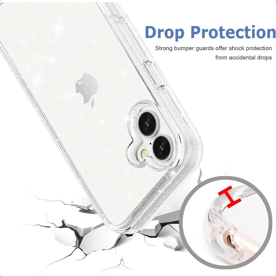 TENOC Phone Case Compatible with iPhone 16 Glitter Case Clear Sparkling Protective Bumper Cute Cover for Girls Women