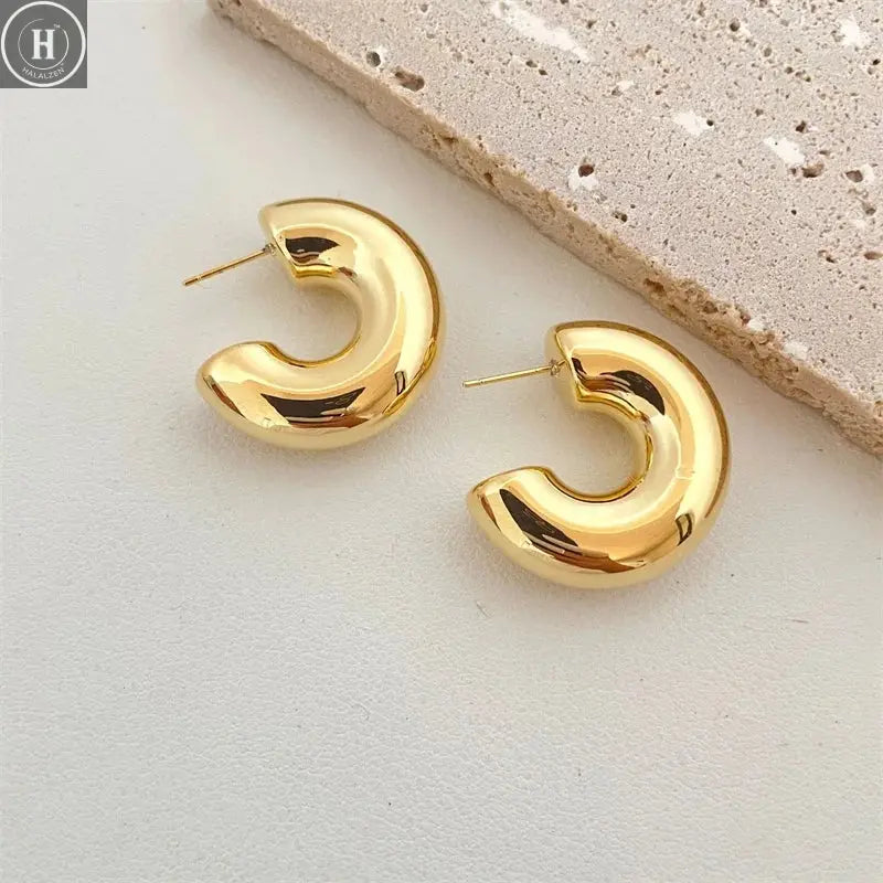 Vintage Chunky Dome Drop Earrings For Women Gold Plated Stainless Steel Thick Teardrop Earring Statement Wedding Jewelry Gifts HALALZEN