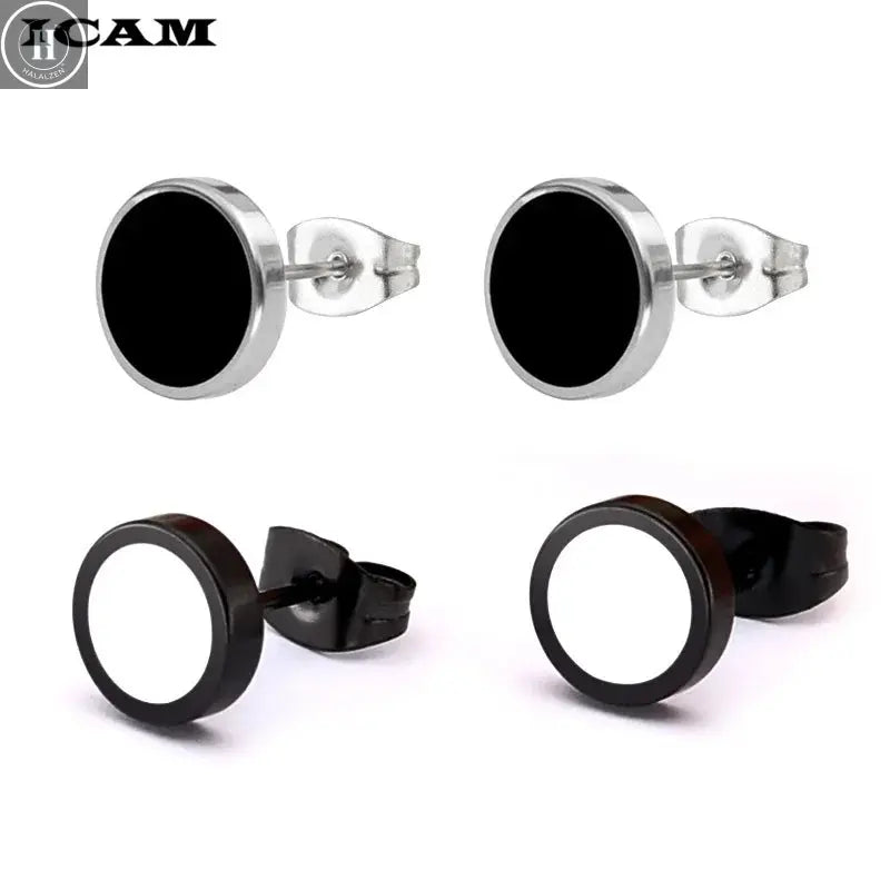 ICAM Fashion Bohemian Vintage Earrings Jewelry Cute Black Geometric Round Stainless Steel Stud Earring Best Gift for Women Girl HALALZEN