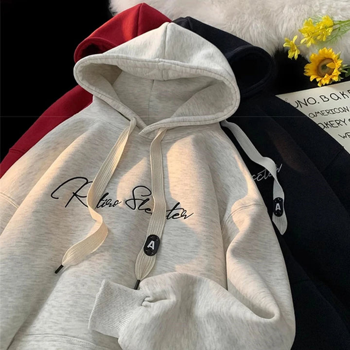 Men Hoodie Letter Printed Long Sleeve Autumn Sweatshirts Goth Fashion Y2K Vintage Hoodies Streetwear Fleece Pullover Hoody