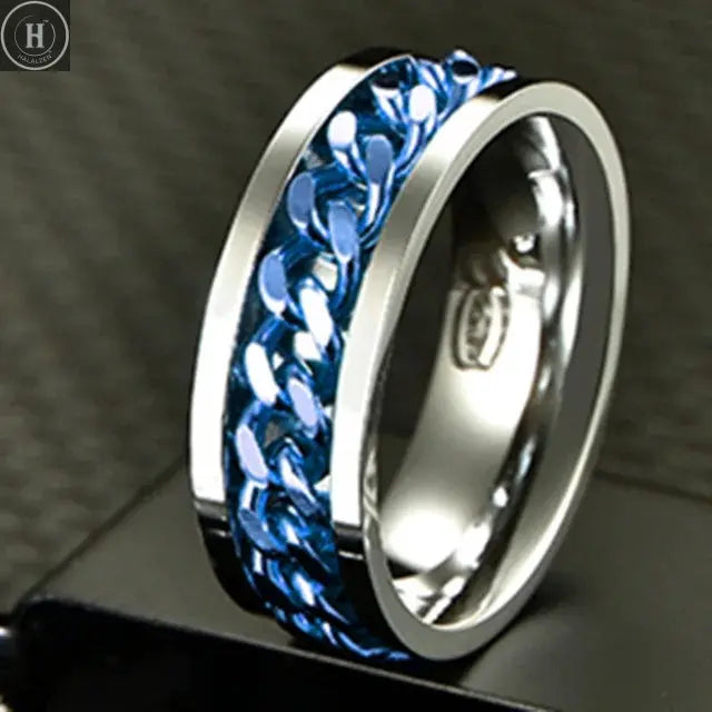 Cool Stainless Steel Rotatable Men Ring High Quality Spinner Chain Punk Women Jewelry for Party Gift HALALZEN