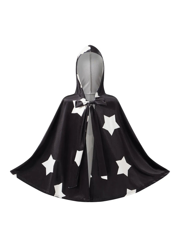 Kids Halloween Witch Cape Costume with Classic Star Pattern and Hooded Wizard Cape for Cosplay Outfit Fun and Magic Theme Halalzen UK