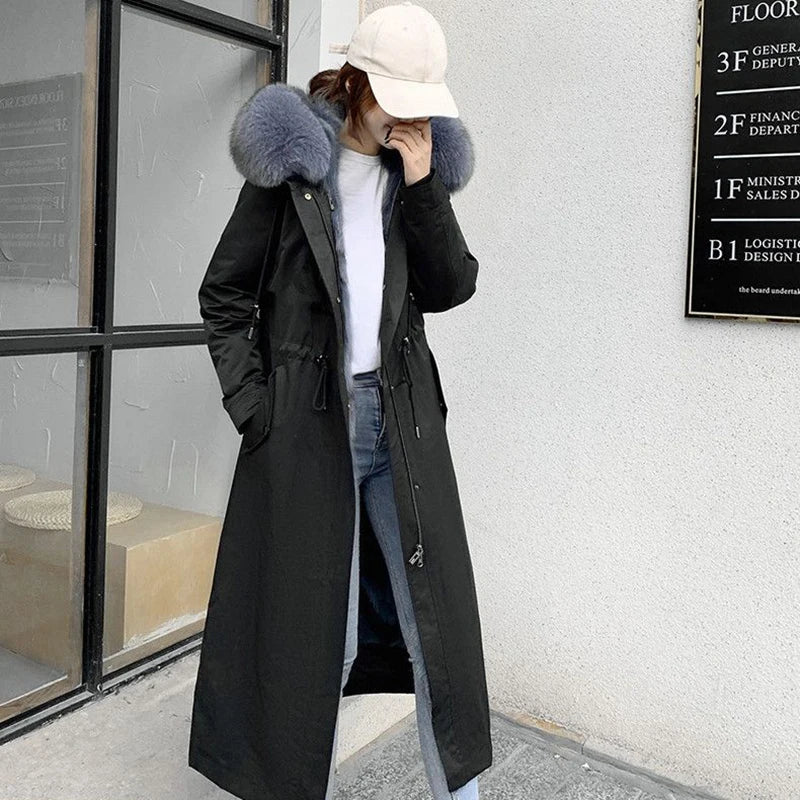 2024 Winter Big Fur Collar Women Parka Long Snow CoatWool Liner Warm Streetwear Jackets Female Windproof Rainproof Warm Outwear