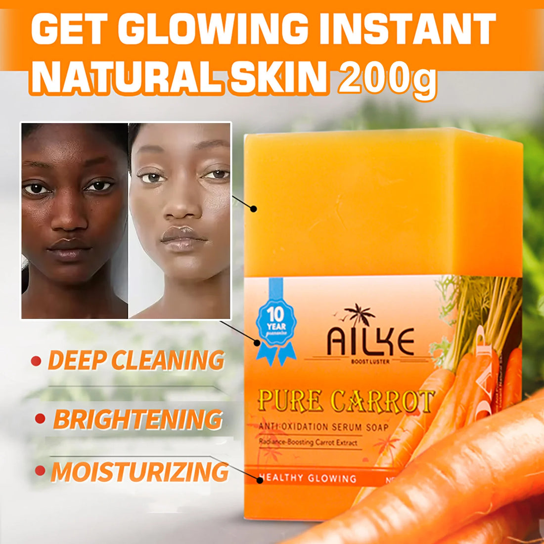 AILKE Pure Natural Carrot Anti-Oxidation Serum Soap, Whitening Soap Bar for All Skin Types, Cleaning Stains, With Vitamin C