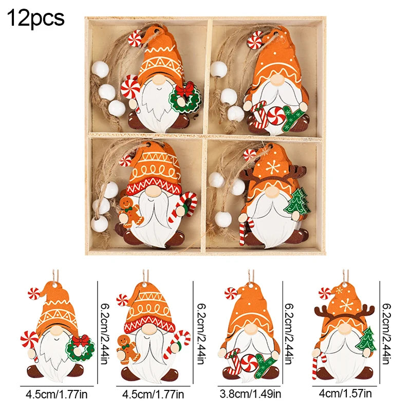 Christmas Wooden Pendants Gingerbread Man Gnomes Xmas Tree Hanging Oranment 2024 Noel Navidad Decorations for Home New Year Gift