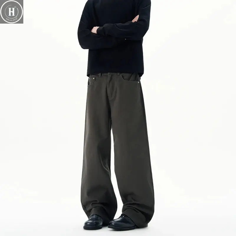 Baggy Wide-leg Jeans 100% Cotton Comfortable Breathable Autumn Casual Denim Pants Loose Straight Trousers Fashion Streetwear Halalzen UK