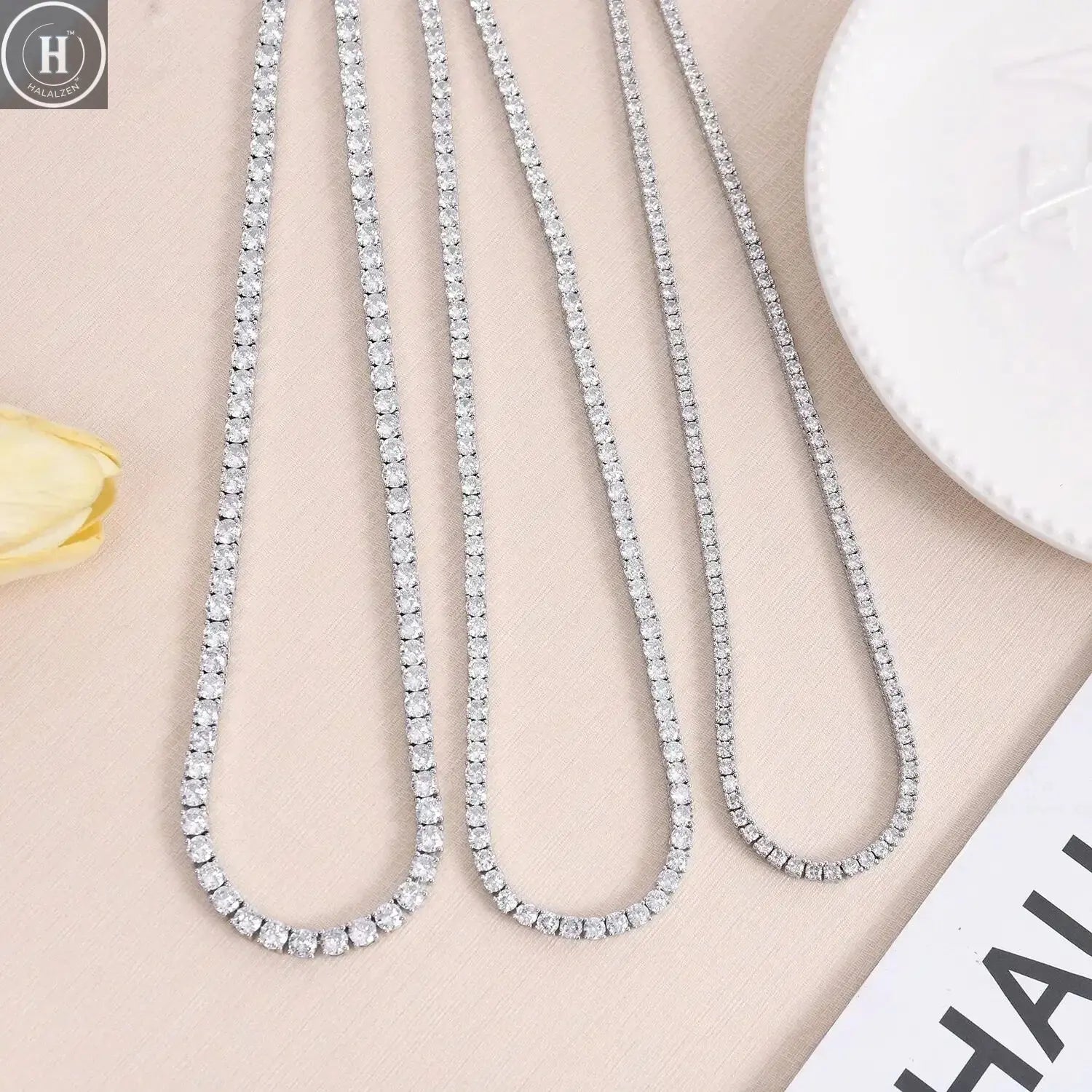 925 Sterling Silver Necklace Zircon Chain Necklace Women Fashion Simple Engagement Wedding Charm Jewelry 4mm 45cm HALALZEN