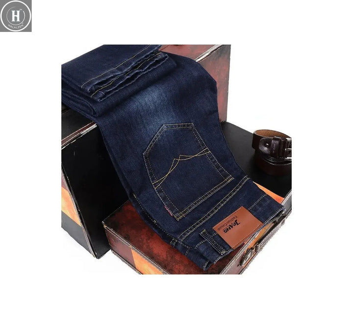 2025 New Autumn Classic Men's Fitted Stretch Jeans High-end Blue Black Casual All-Match Pants Straight Leg Men's Pants HALALZEN
