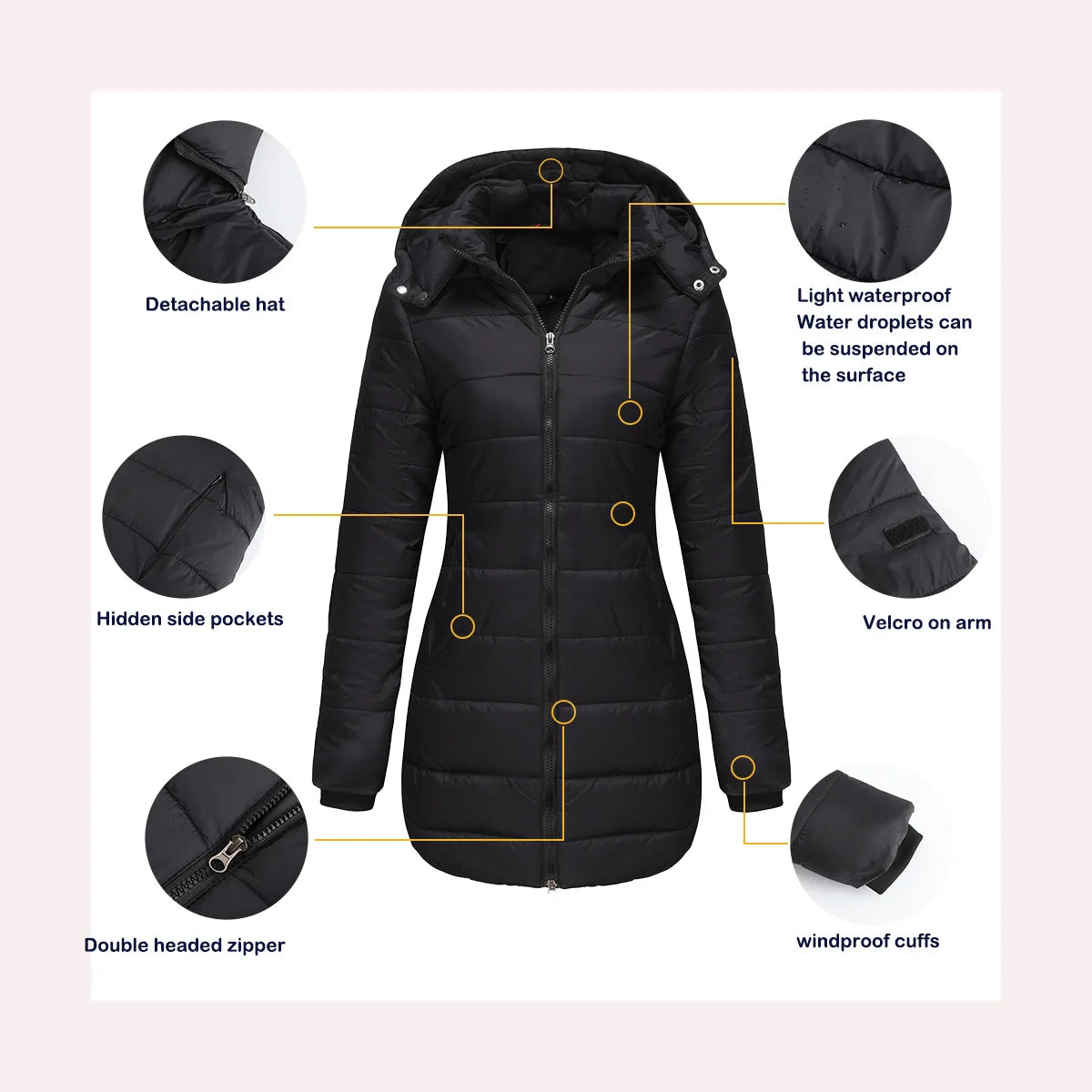 2024 New Waterproof Overcoat Women's Removable Cap Long-sleeved Parkas Winter Warm Jacket Female Red Yellow Gray Dark Blue Coats