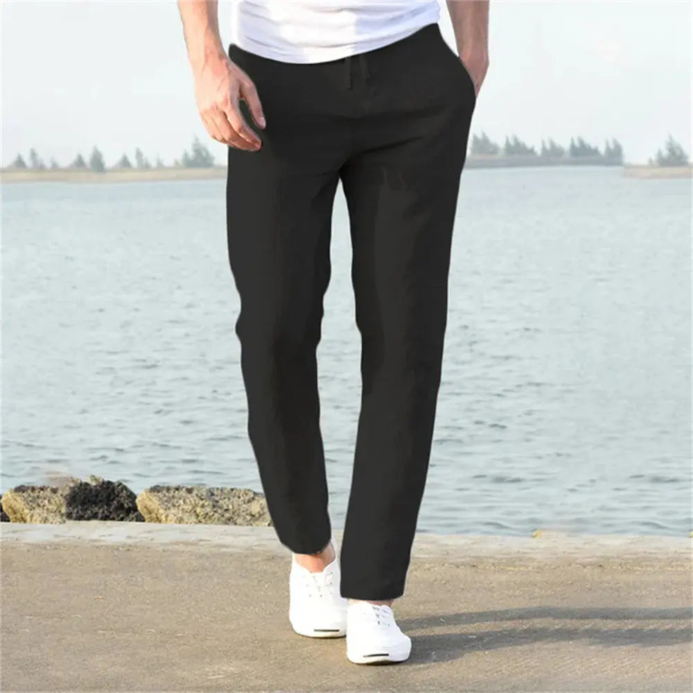Men's Cotton Linen Pants Male Autumn New Breathable Solid Color Linen Trousers Fitness Streetwear S-3XL Halalzen UK