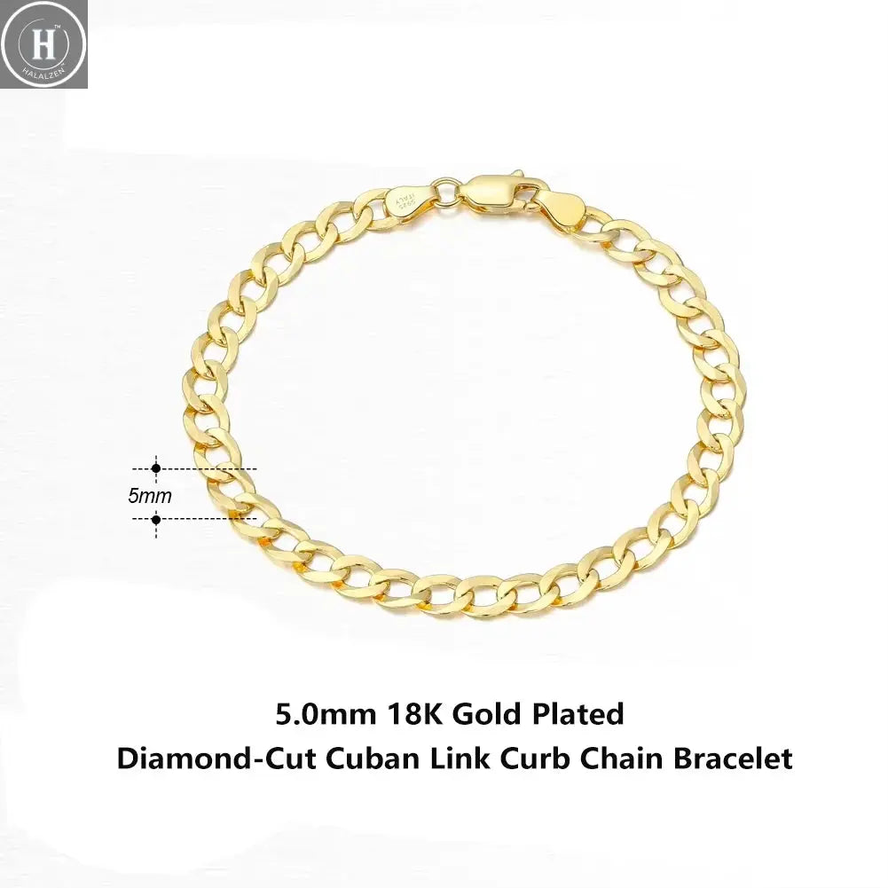 Rinntin 18K Gold Over 925 Sterling Silver 3mm Italian Cuban Chain Bracelet for Women Men Trendy Silver Bracelet Jewelry SB123 HALALZEN