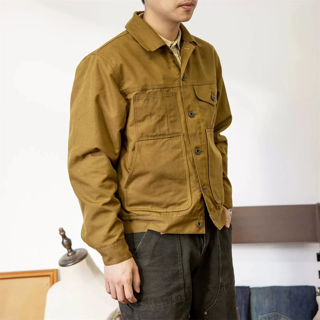 Red Tornado Waxed Canvas Cruiser Jacket Water Resistant Rugged Style Men's Work Outerwear