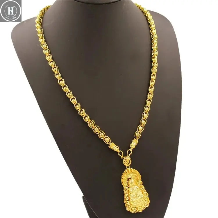 Luxurious 9999 24K real gold men's necklace Guan Gong Guanyin faucet pendant domineering fashion accessories HALALZEN