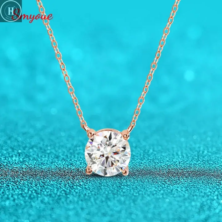 Smyoue 1-5CT Rose Gold Color Moissanite Necklace for Women D Color Sparkling Classic Lab Diamon Pendant Sterling Silver 925 100% HALALZEN