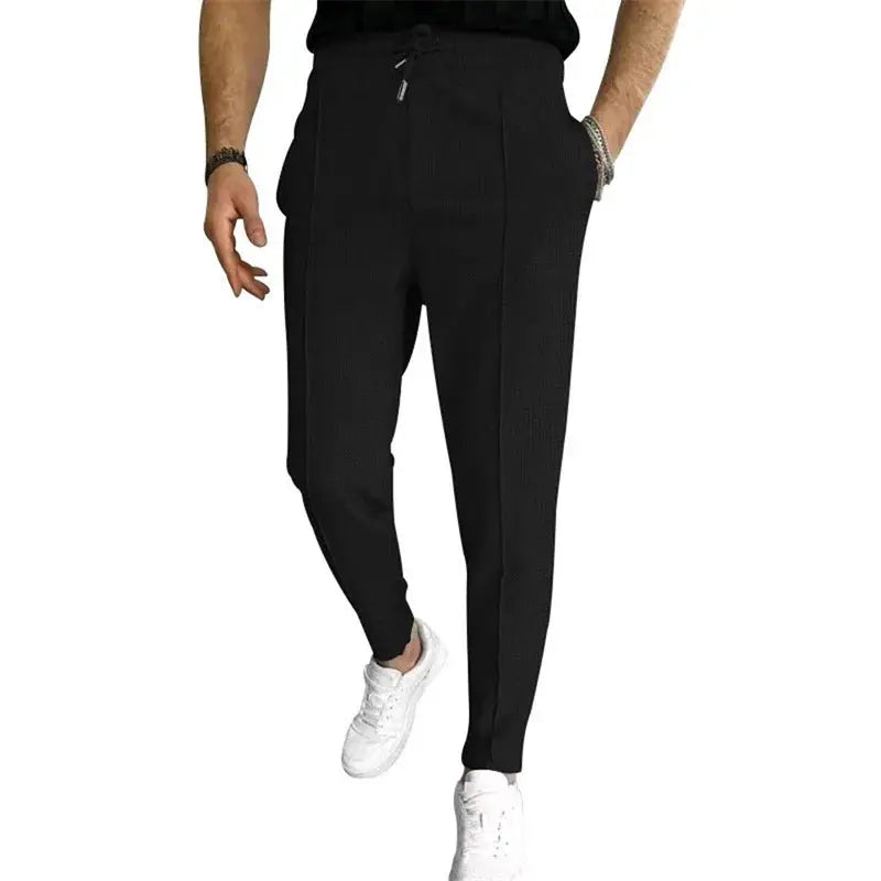 Men s Casual Elastic Waist Drawstring Trousers with Pockets Solid Color Streetwear Pants for Everyday Comfort Halalzen UK