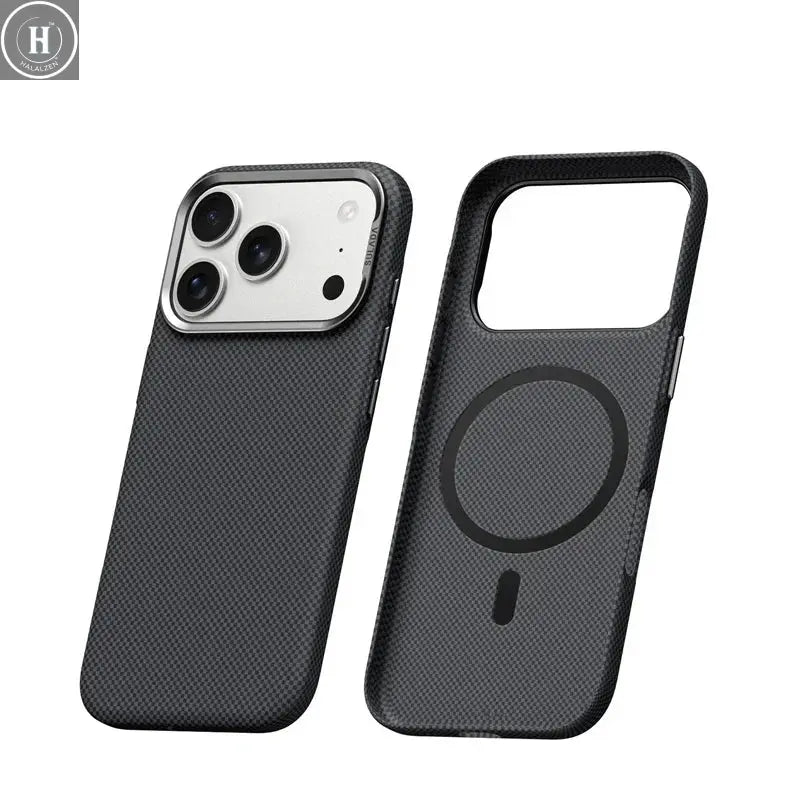 Luxury Plaid Texture Metal Lens Frame Magsafe Case For iPhone 17Pro 16Pro 17 17Pro Max Ultrathin Matte Shockproof Hard PC Cover Halalzen UK