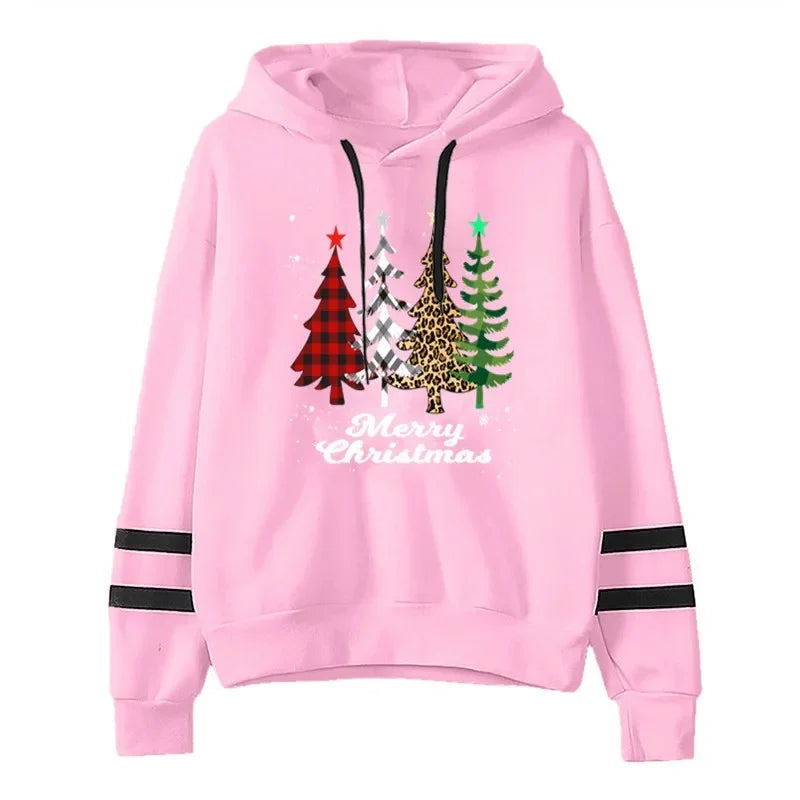 Women's Hoodie Sweatshirt Christmas Print Color Block Cross-Border Fleece Thickened Capri Pants Casual Streetwear