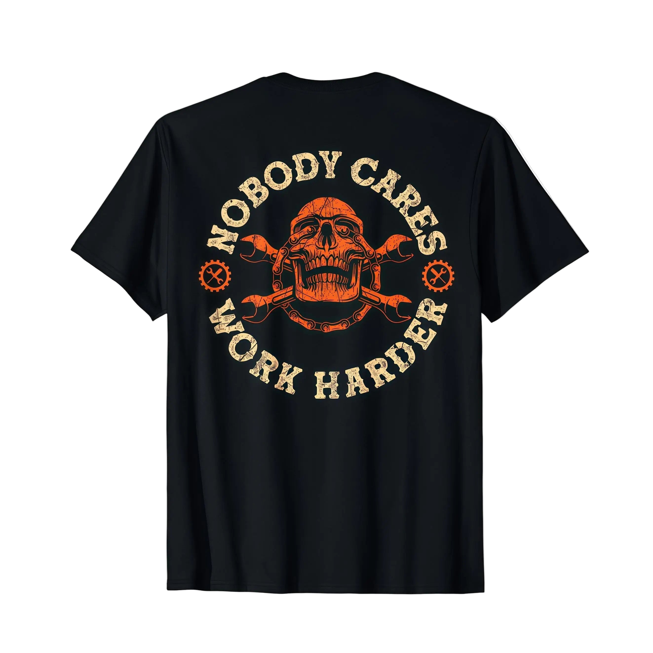Nobody Cares Work Harder Shirt Skull Wrench Graphic Tee 2025 Gift for Men Garage Mechanic Blue Collar Motivational T-Shirt