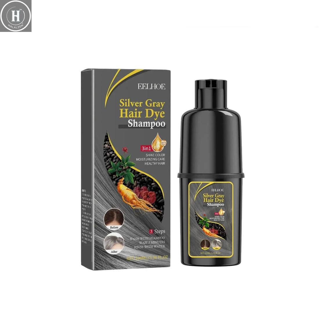 100ml Gray Color Hair Dye Shampoo 3 in 1 Oil Control Clean Hair Restoration Damage Repar Professional Hair Colors Dye Shampoo HALALZEN