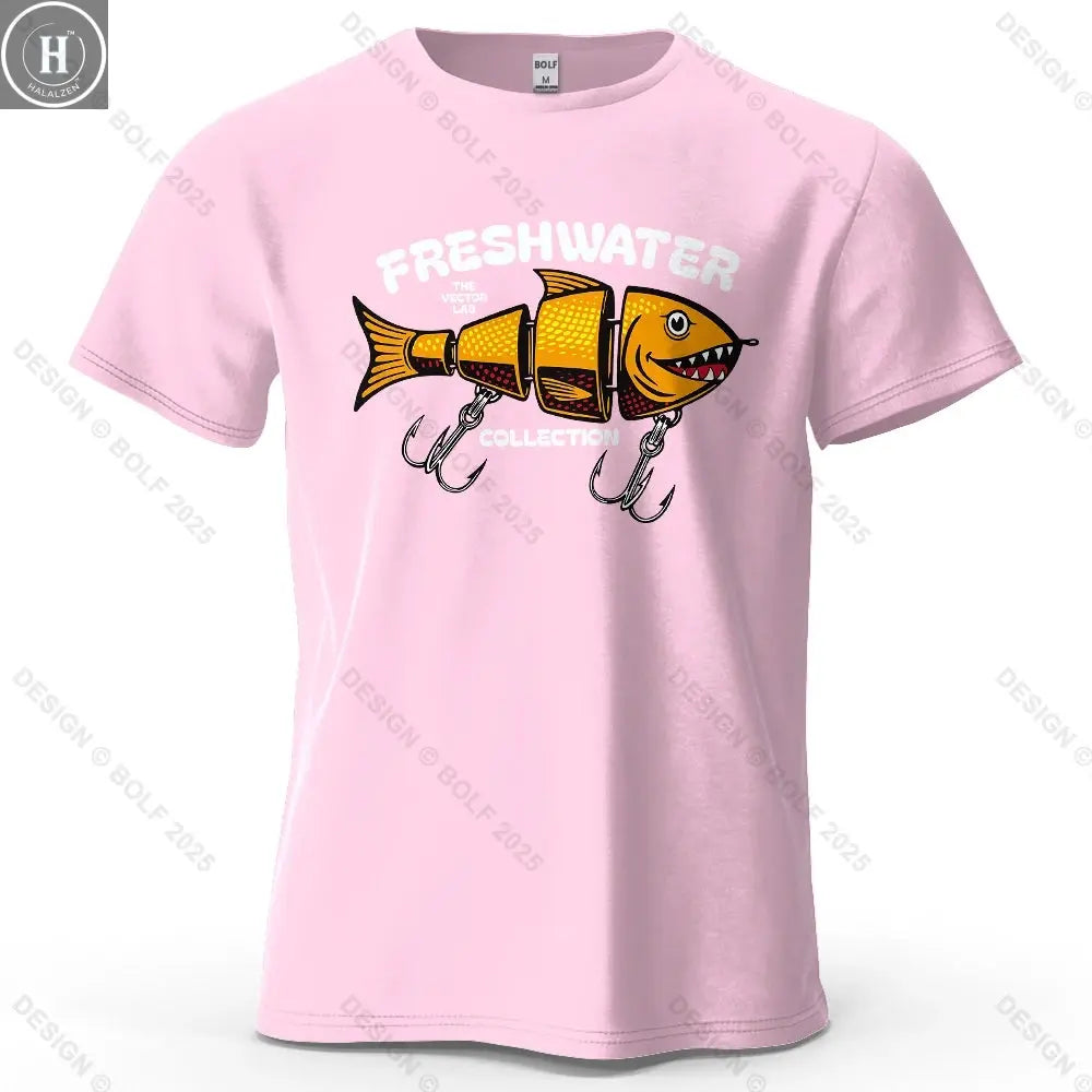 Fishing Lure Pattern Printed Men's T-Shirt 100% Cotton Oversized Fishing Hobby Graphic Tees for Women Tops Tees Streetwear HALALZEN