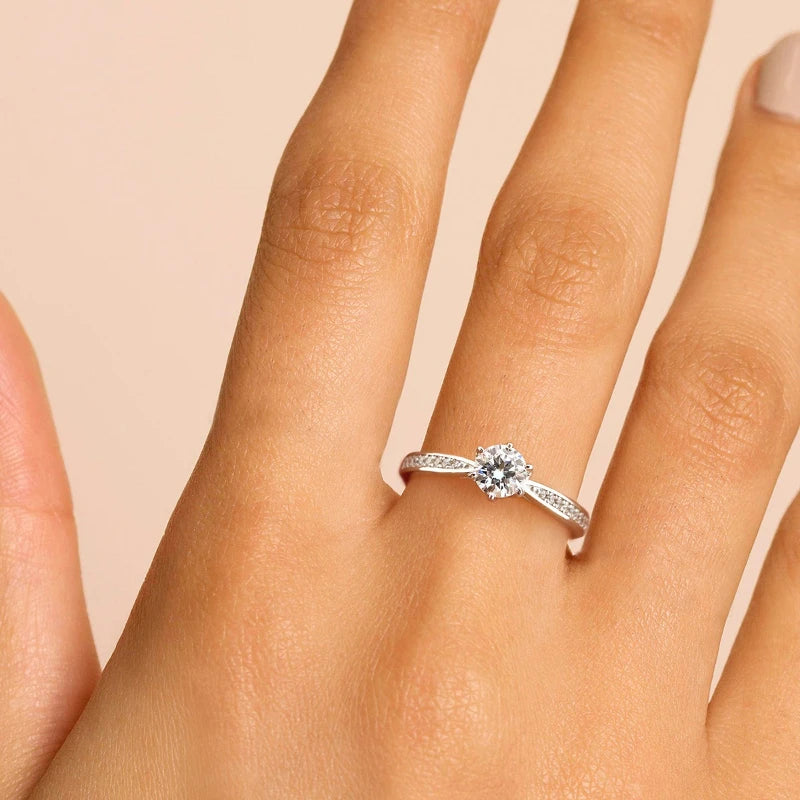 GRA Luxury Real 0.5-1CT Moissanite Diamond Rings for Women Engagement 925 Sterling Silver Original Gemstone Fine Jewelry