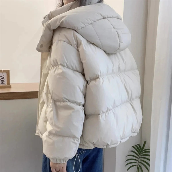 Women's Winter Padded Jacket Coat 2024 New Cotton Hooded Solid Thick Parka Waterproof Puffy Korean Fashion Oversize Outdoor