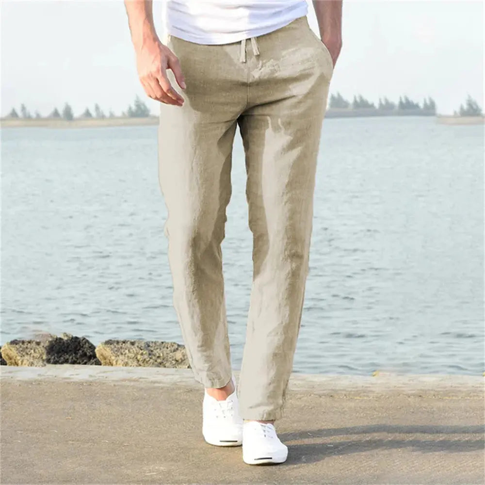 Men's Cotton Linen Pants Male Autumn New Breathable Solid Color Linen Trousers Fitness Streetwear S-3XL Halalzen UK
