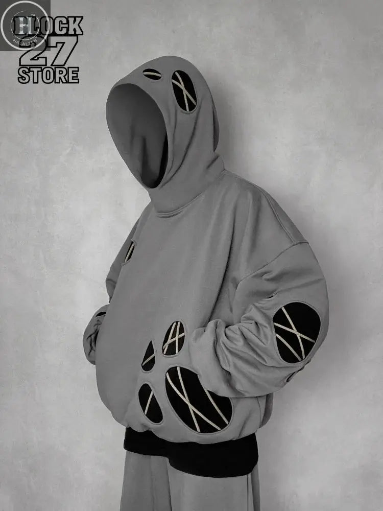 Harajuku Hoodie Men Streetwear American Loose Fit Pullover Sweatshirt Distressed Hole Design Retro Hip Hop Style Autumn Winter HALALZEN
