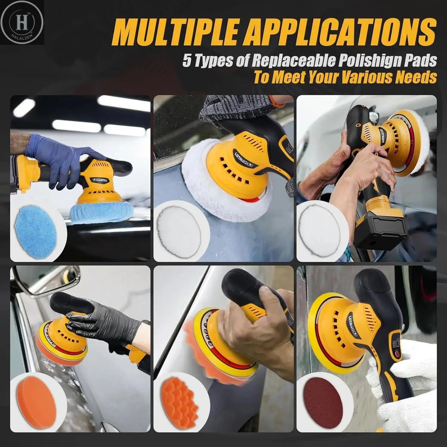 Car Detailing and Polishing Compatible with Dewalt 20V Battery, 5500 RPM Dual-Action Polisher with 6 Variable Speeds HALALZEN