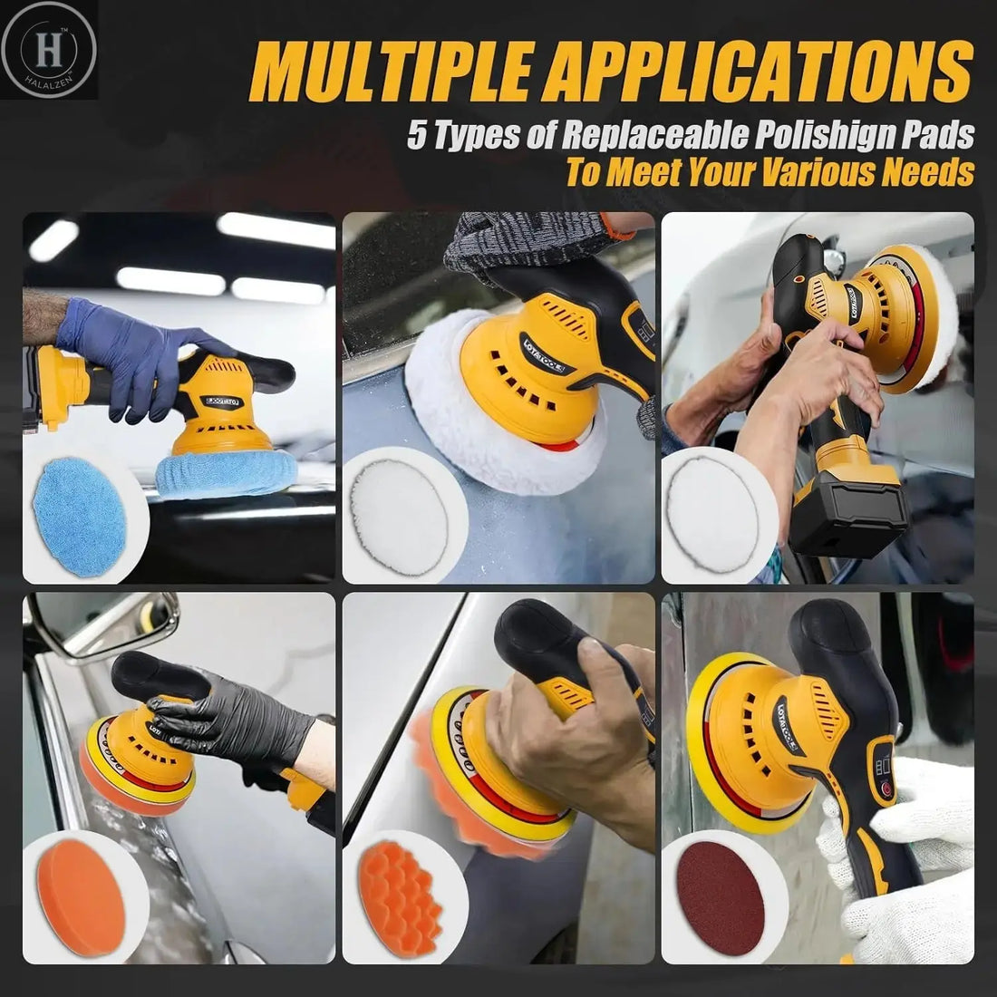 Car Detailing and Polishing Compatible with Dewalt 20V Battery, 5500 RPM Dual-Action Polisher with 6 Variable Speeds HALALZEN
