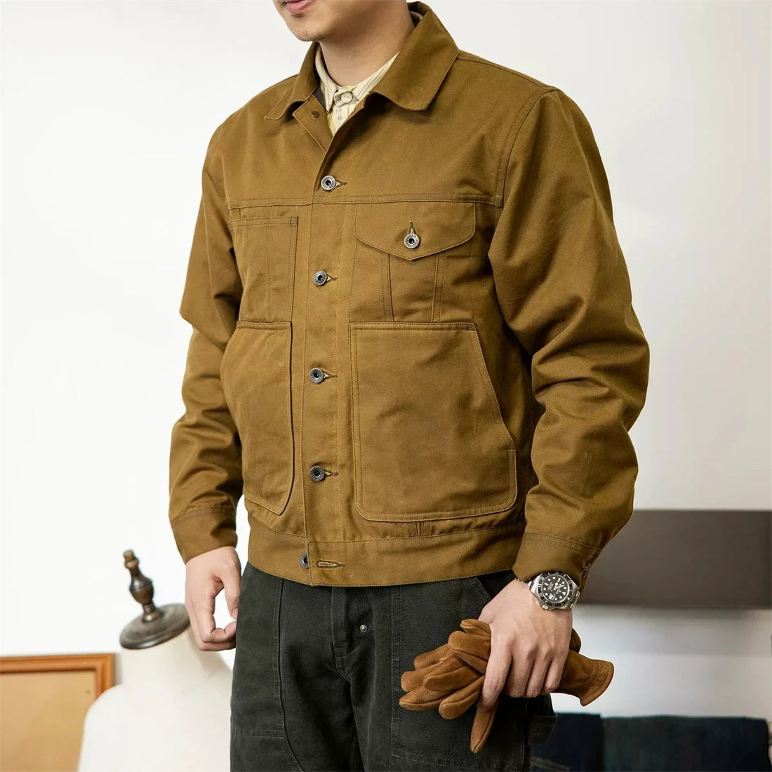 Red Tornado Waxed Canvas Cruiser Jacket Water Resistant Rugged Style Men's Work Outerwear
