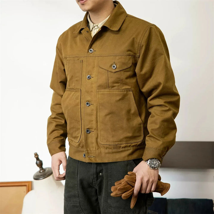Red Tornado Waxed Canvas Cruiser Jacket Water Resistant Rugged Style Men's Work Outerwear