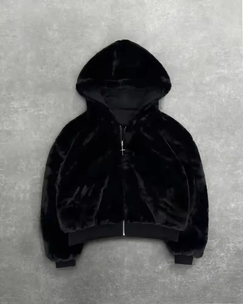 Y2k clothing Gothic leopard print double-sided oversized hoodie men's retro fashion loose zipper long sleeved sweatshirt